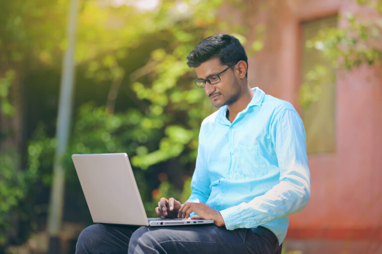 Young man working on laptop